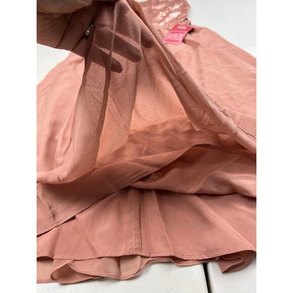 Truth & Fable Women's Small Pink Short Sleeve Sequin Chiffon Long Formal Dress - Picture 8 of 13